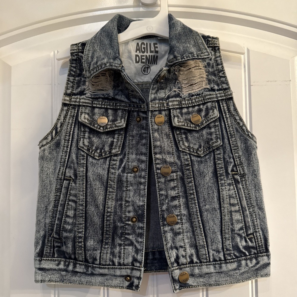 Agile Denim Toddler 3T Vest American Flag Back Accent